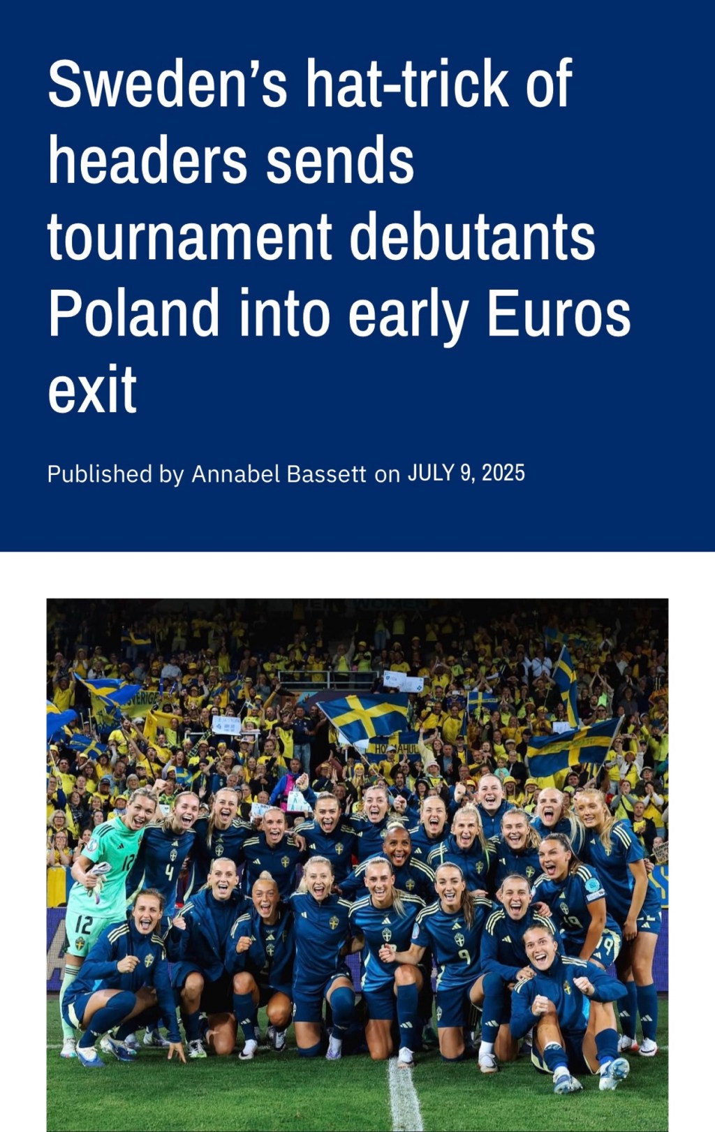 Sweden’s hat-trick of headers sends tournament debutants Poland into early Euros&nbsp;exit