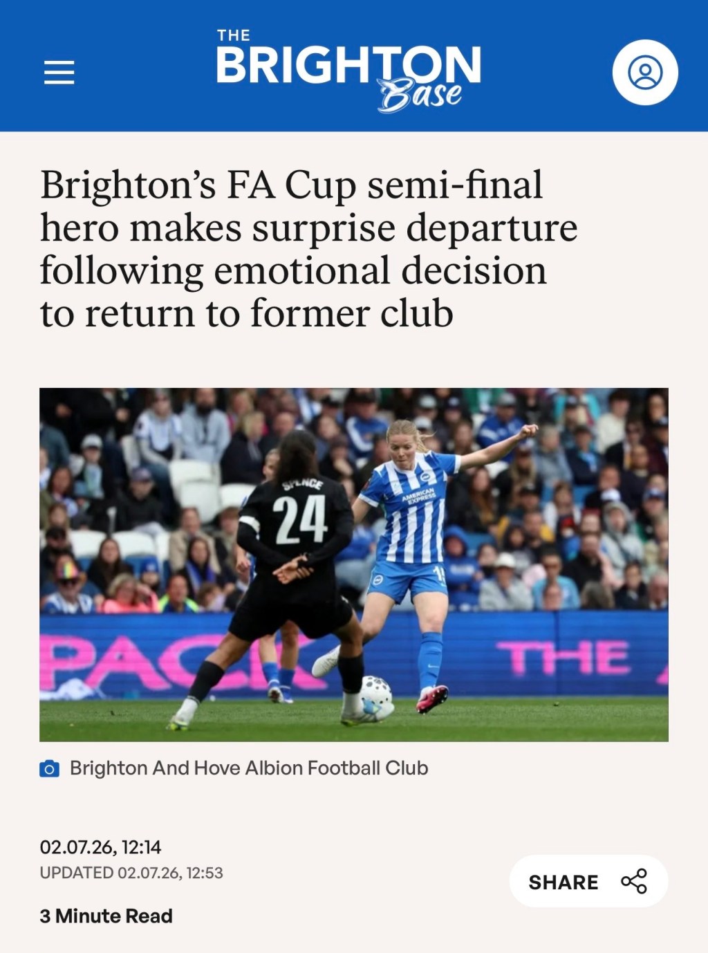 Brighton’s FA Cup semi-final hero makes surprise departure following emotional decision to return to former&nbsp;club