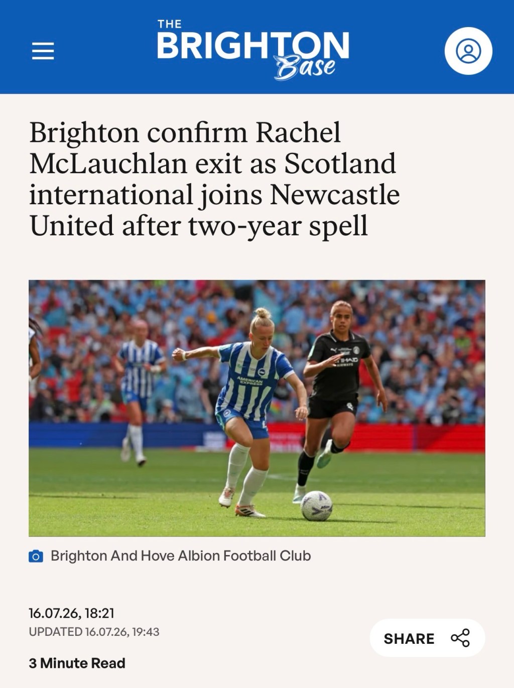 Brighton confirm Rachel McLauchlan exit as Scotland international joins Newcastle United after two-year&nbsp;spell
