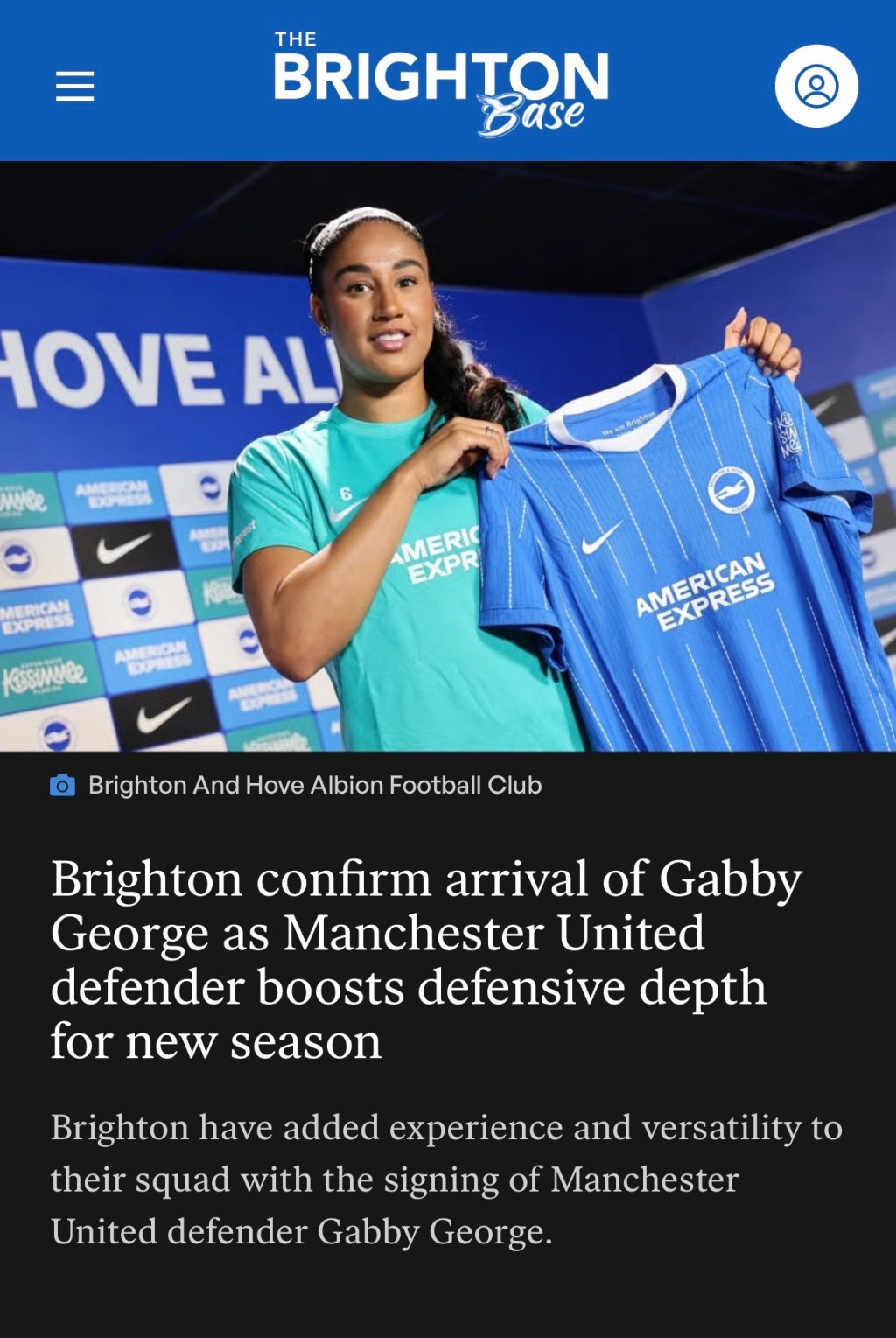 Brighton confirm arrival of Gabby George as Manchester United defender boosts defensive depth for new&nbsp;season