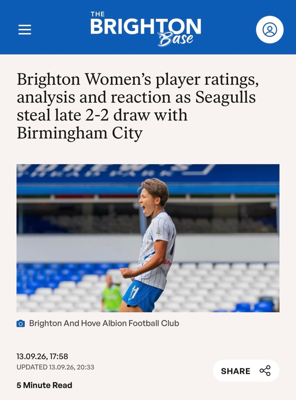 Brighton Women’s player ratings, analysis and reaction as Seagulls steal late 2-2 draw with Birmingham&nbsp;City