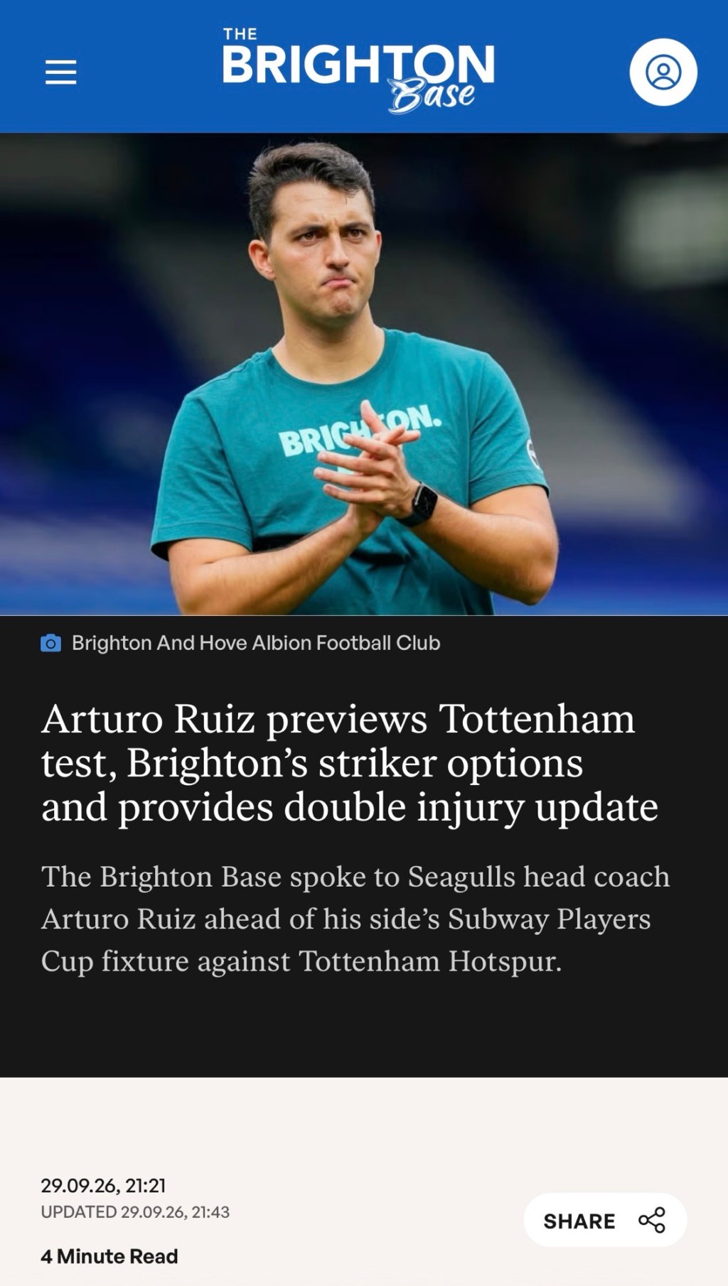 Arturo Ruiz previews Tottenham test, Brighton’s striker options and provides double injury&nbsp;update